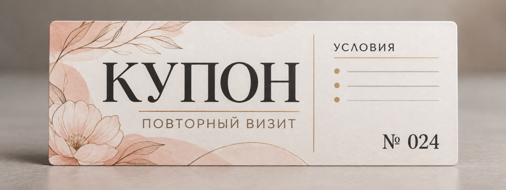 Купон на повторный визит для салона: как сделать карточку понятной