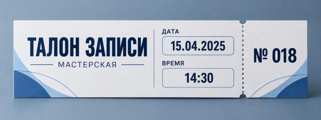 Талон предварительной записи для мастерской: как уместить дату и время